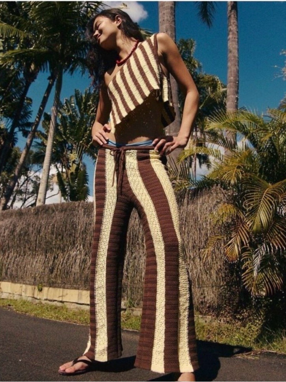 Free People Joan Fauxchet Set Striped Crochet Top and Pants Small